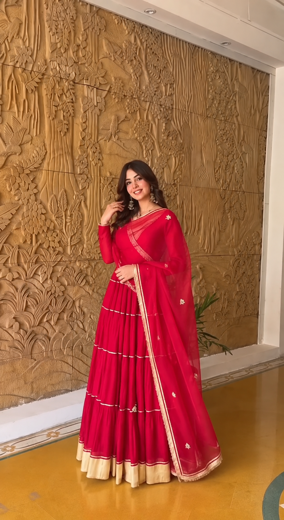 Ruby Red Gota Patti Anarkali Set