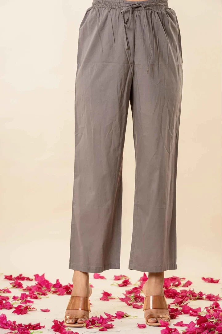 Women’s Floral Printed Flared Kurta with Pants – Grey