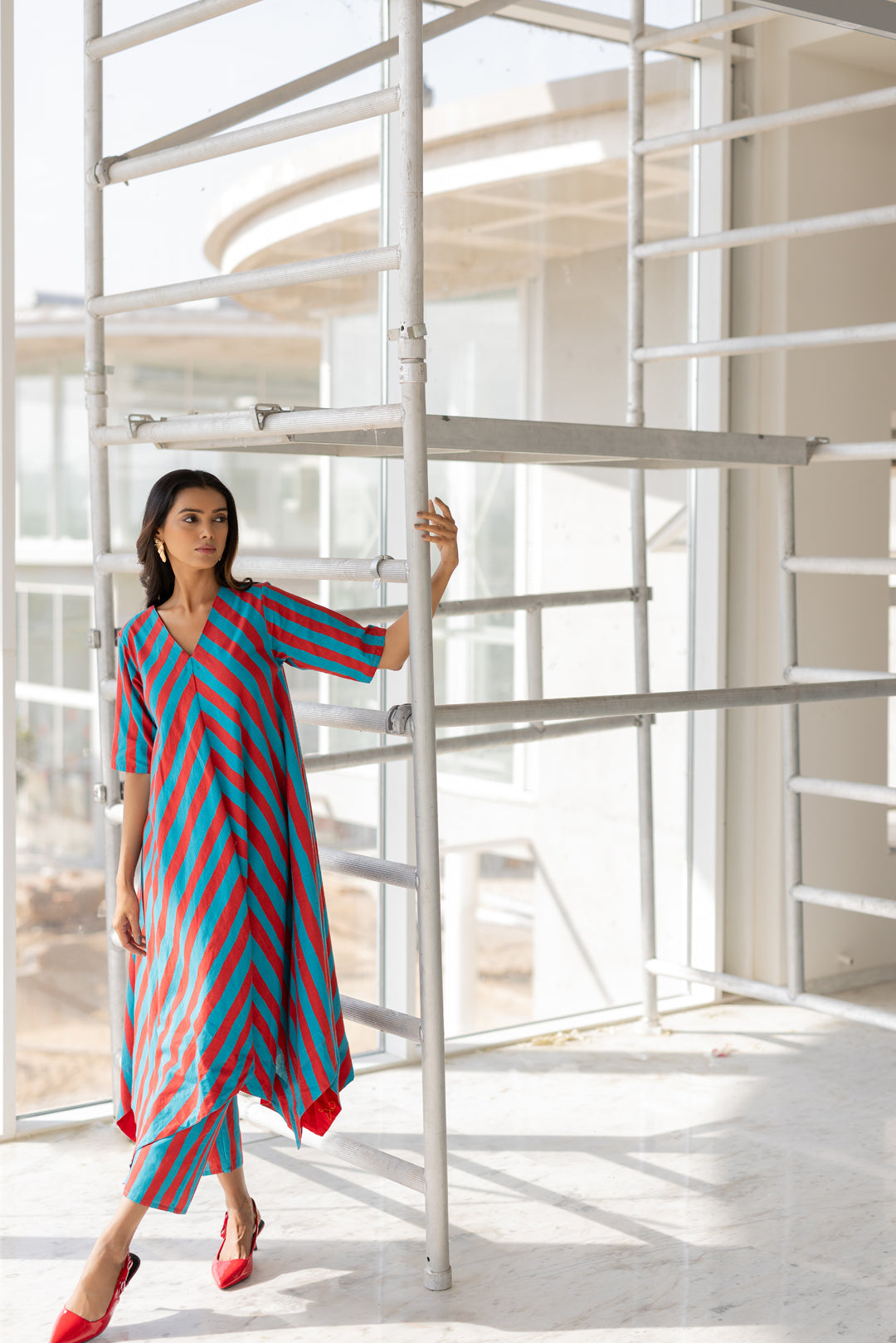 Striped Asymmetrical Kurta Set