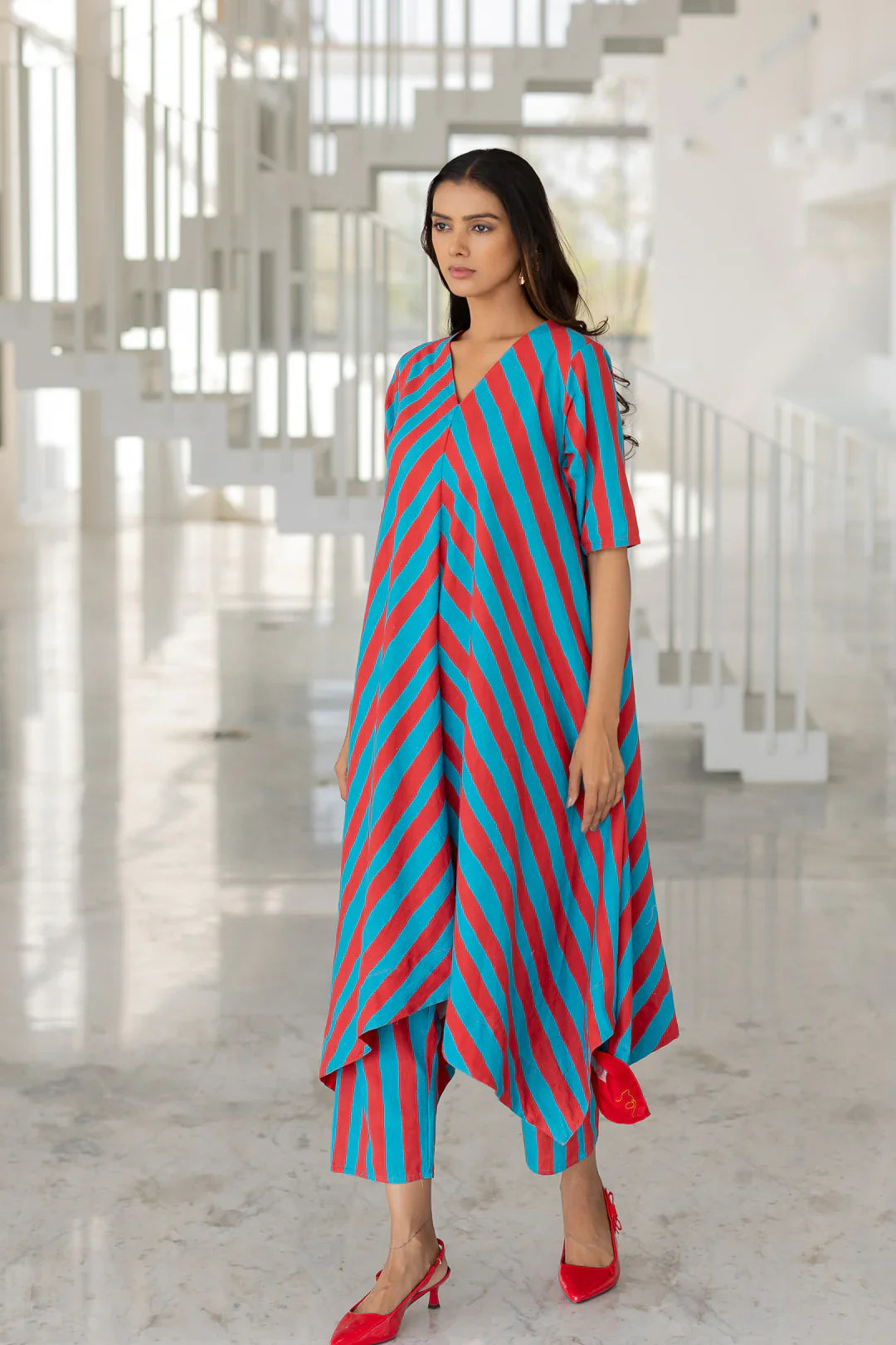 Striped Asymmetrical Kurta Set