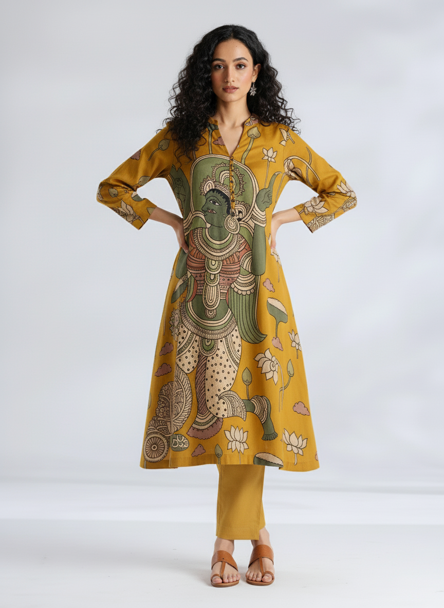 Mustard Kalamkari Heritage Kurta Set