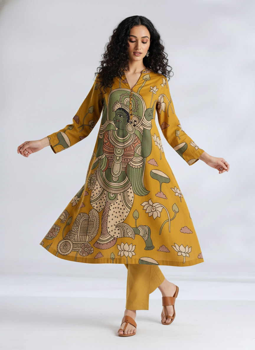 Mustard Kalamkari Heritage Kurta Set