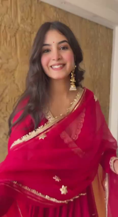 Ruby Red Gota Patti Anarkali Set