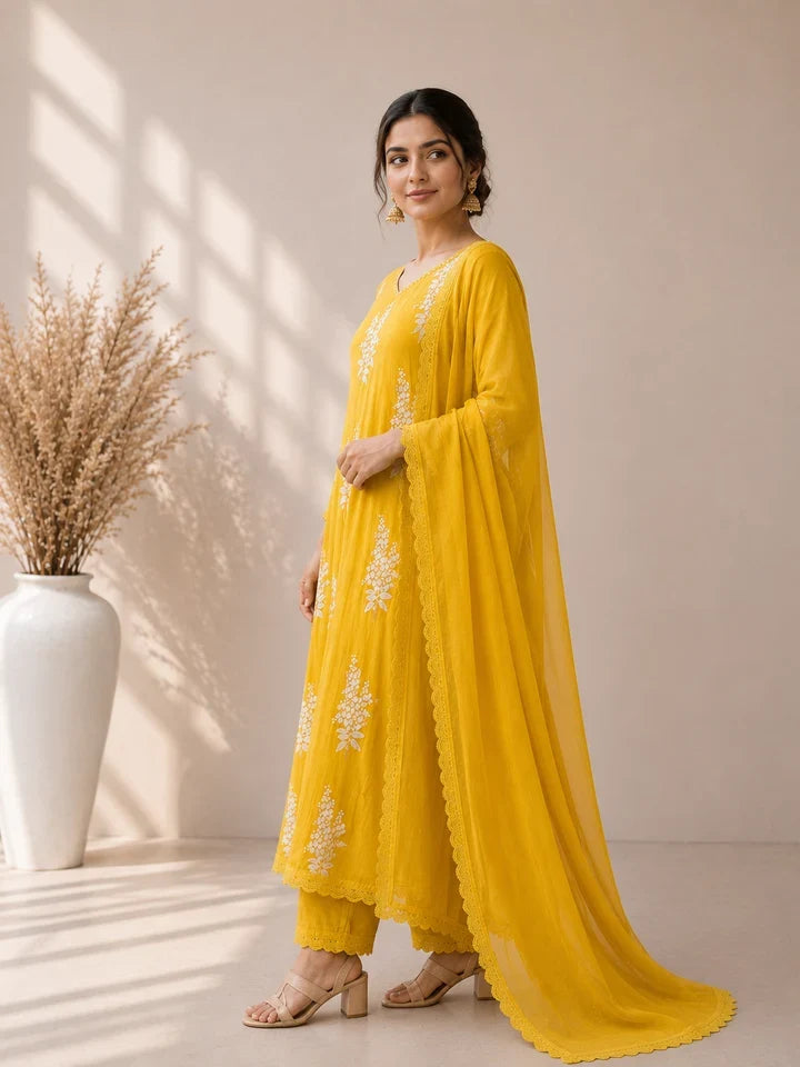 Sunehri Mustard Bloom Kurta Set